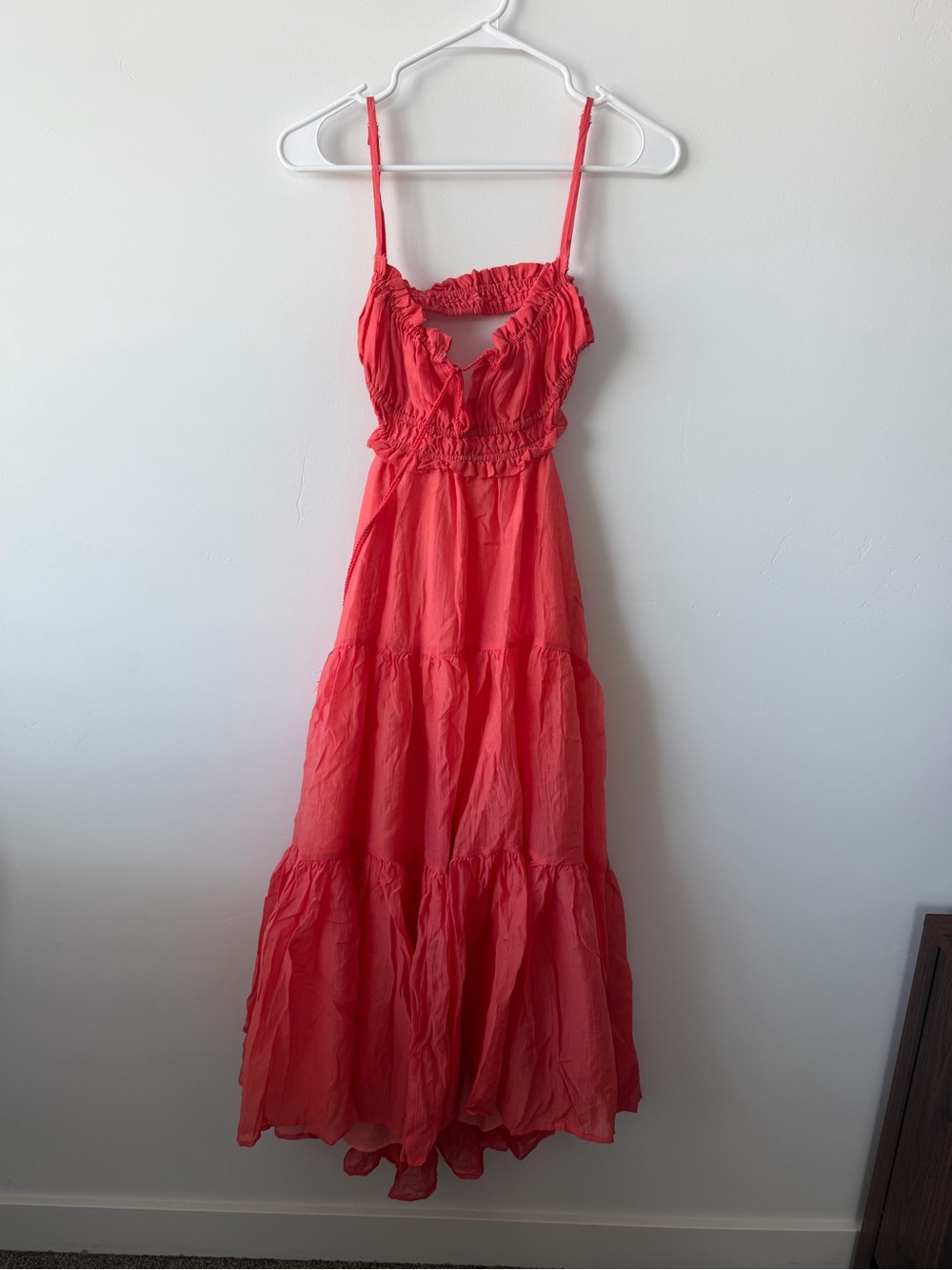 Coral Red Tiered Spaghetti Strap Maxi Dress